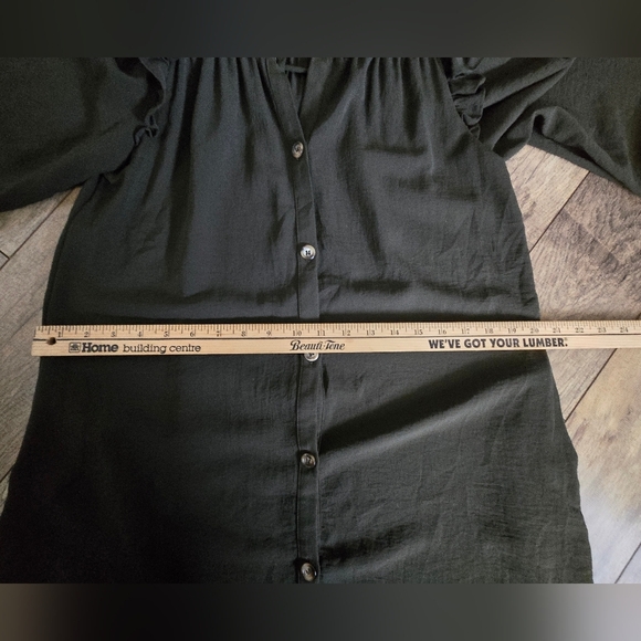 Zara Womens Oversized Xs Dark Green Ruffled Button-Up Dress - Picture 13 of 15